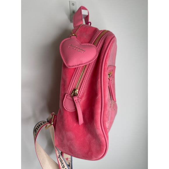 Juicy Couture Pink Velour Rhinestone Logo Backpack with Juicy heart lego charm - Picture 11 of 16